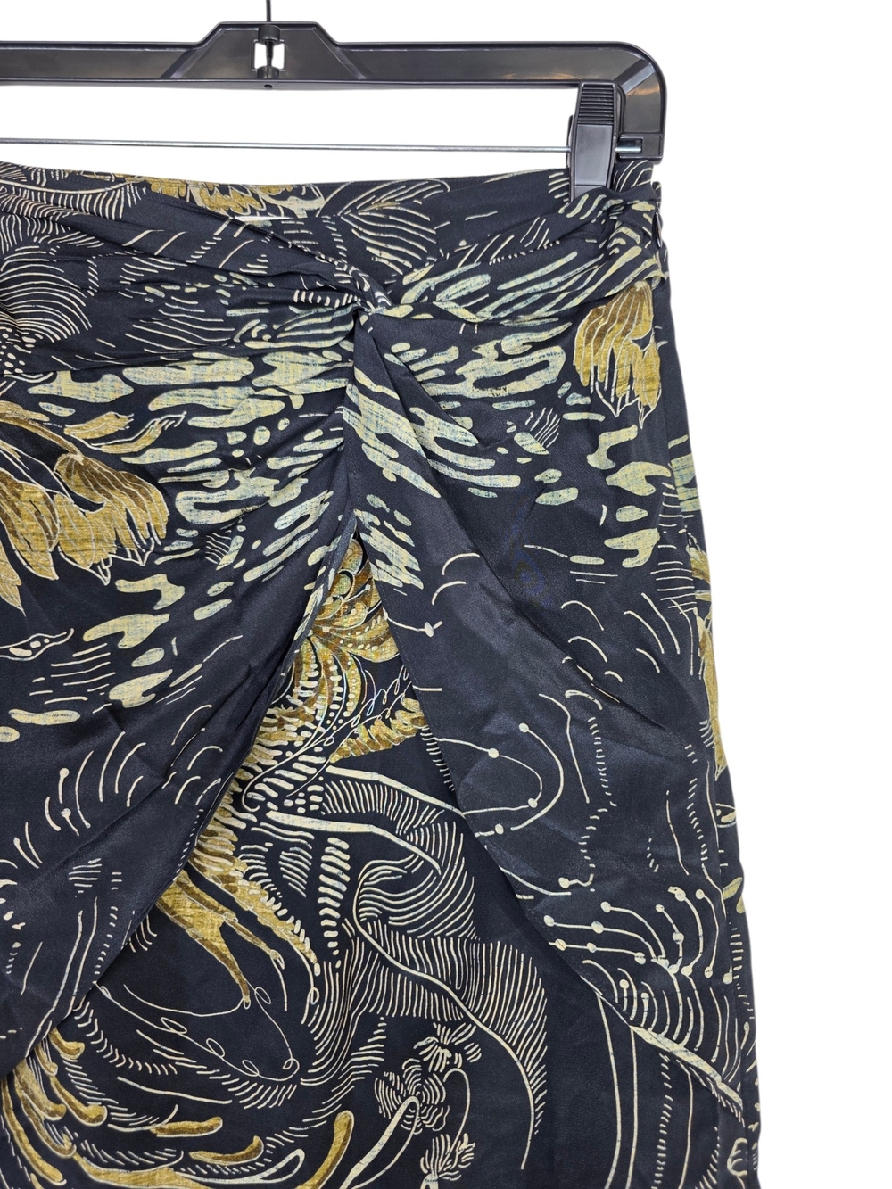 Massimo Dutti Silk  Black and Gold Abstract print Sarong style Midi Skirt - Picture 5 of 14